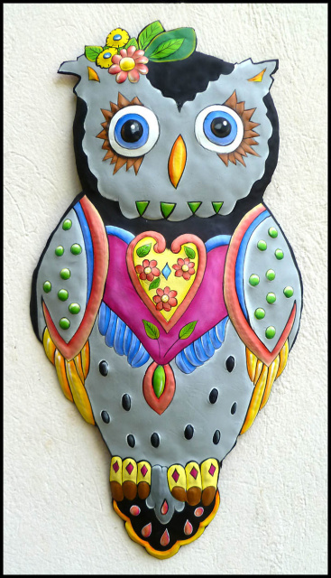 hand painted metal owl wall hanging